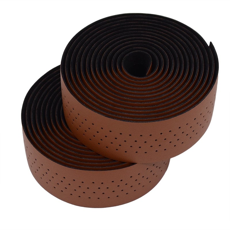 KINGOU Brown Synthetic Leather Road Bike Handlebar Tape Bicycle Bar Tapes - 2PCS Per Set - Image 2